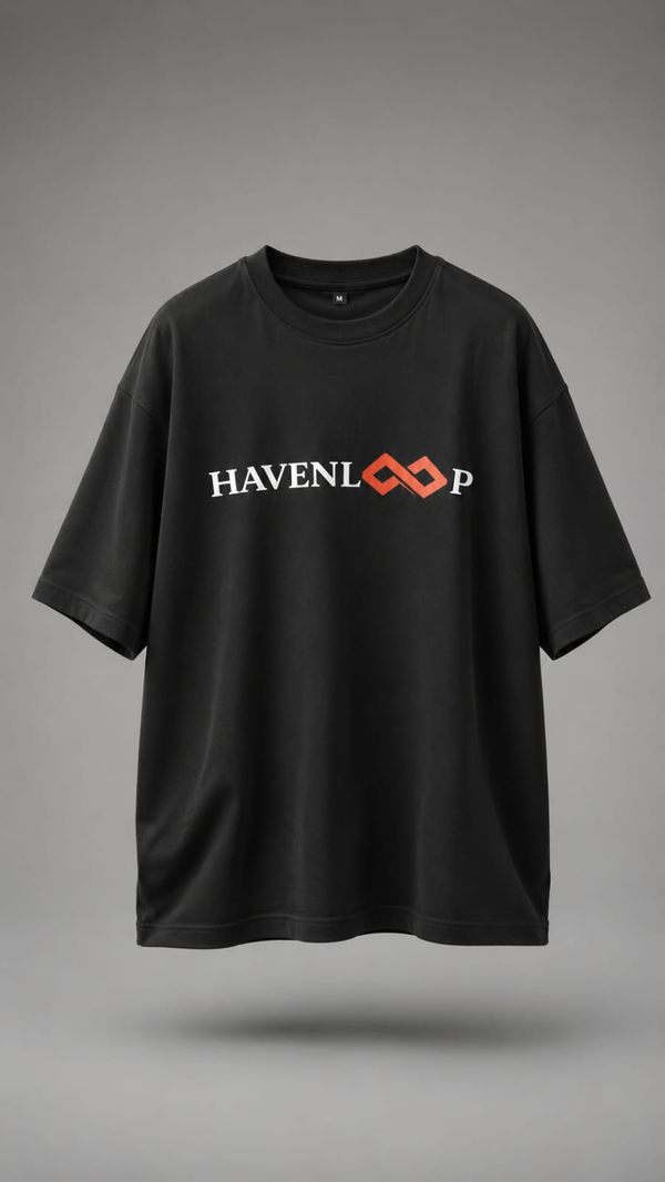 HAVENLOOP Men's Oversized Black 250 GSM French Terry Cotton Graphic Printed T-Shirt