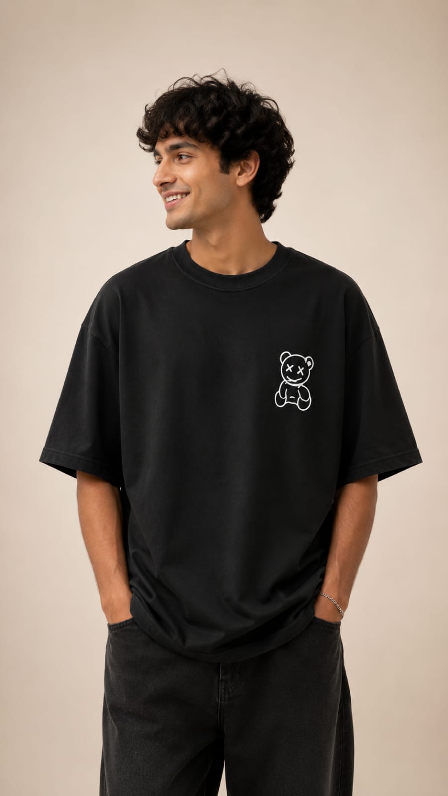 HAVENLOOP Men's Oversized Black 250 GSM French Terry Cotton Graphic Printed T-Shirt