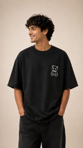 HAVENLOOP Men's Oversized Black 250 GSM French Terry Cotton Graphic Printed T-Shirt