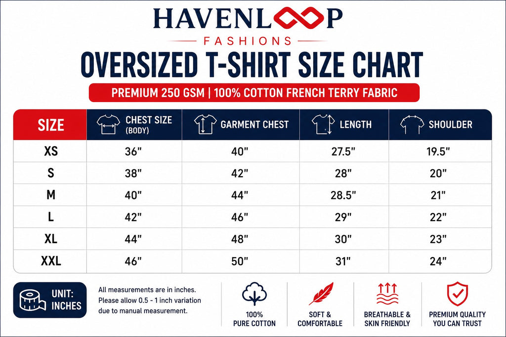 HAVENLOOP Men's Oversized Half White 250 GSM French Terry Cotton Graphic Printed T-Shirt